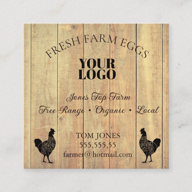 Cartão De Visita Quadrado Rustic Chicken Egg Farmer Business Card | Poultry  (Frente)