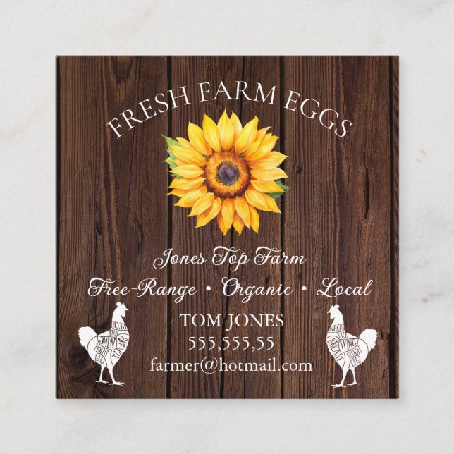Cartão De Visita Quadrado Rustic Chicken Egg Farmer Business Card | Poultry  (Frente)