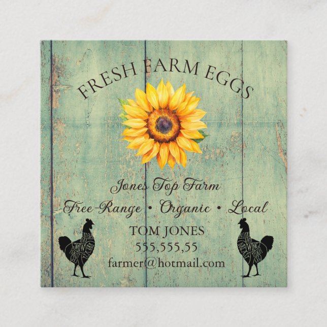 Cartão De Visita Quadrado Rustic Chicken Egg Farmer Business Card | Poultry  (Frente)