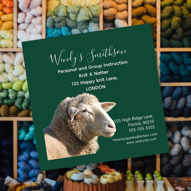 Cartão De Visita Quadrado Rustic Knitting Teacher Business Card | Wool Yarn  (Criador carregado)