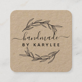 Cartão De Visita Quadrado Rustic Laurel Leaf Handmade Script