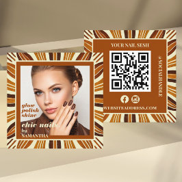 Cartão De Visita Quadrado Rustic Nail Salon Business Foto Social & QR Code