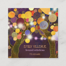 Cartão De Visita Quadrado Rustic String Lights Love Tretician