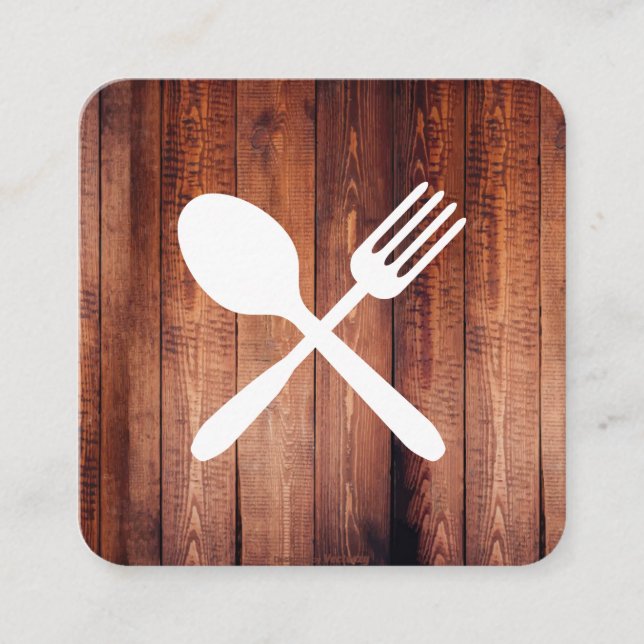 Cartão De Visita Quadrado Rustic Wood Utensils (Frente)