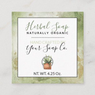 Cartão De Visita Quadrado Sabonete Herbal Aquarela Verde / Suspensão para Ba