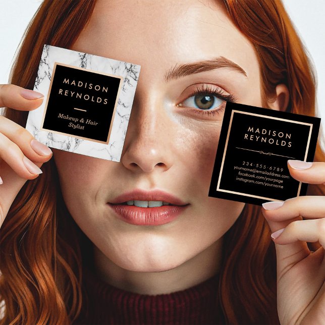 Cartão De Visita Quadrado Salão de Bela Marmota Branca Moderna (Criador carregado)