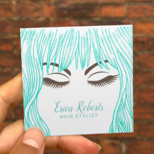 Cartão De Visita Quadrado Salão de beleza bonito da menina do cabelo da