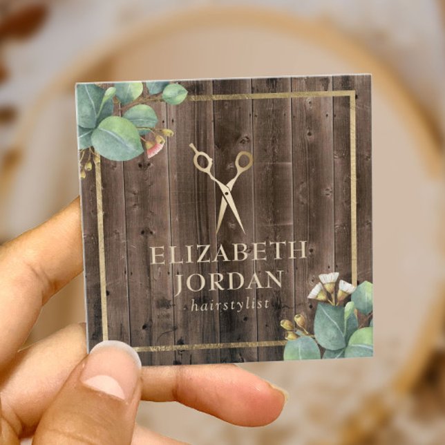 Cartão De Visita Quadrado Salão de madeira botulada Dourada de Stylist (Criador carregado)