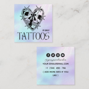 Cartão De Visita Quadrado Salão de Tatuagem Borboleta Celestial Holográfico