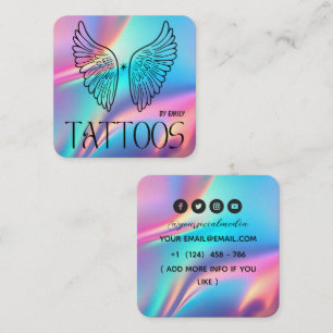Cartão De Visita Quadrado Salão de Tatuagem Borboleta Celestial Holográfico