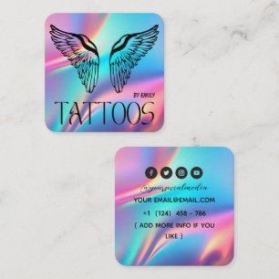 Cartão De Visita Quadrado Salão de Tatuagem Borboleta Celestial Holográfico