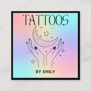Cartão De Visita Quadrado Salão de Tatuagem Celestial Lua Holográfica