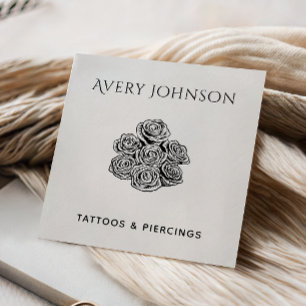 Cartão De Visita Quadrado Salão de Tatuagem de Rosas Desenhadas Artista Clás