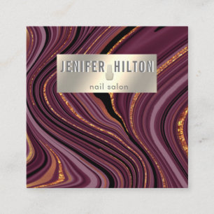 Cartão De Visita Quadrado Salão de unhas douradas do Geode Geode Contemporân