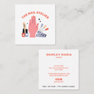 Cartão De Visita Quadrado Salão de unhas rosa elegante manicurista minimalis