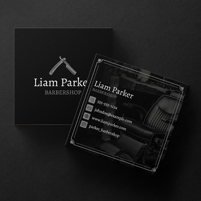 Cartão De Visita Quadrado Salão de Vintage Foto da Cadeira de Barbershop Pre (Criador carregado)