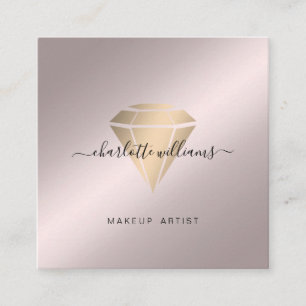Cartão De Visita Quadrado Salão Diamante Moderno Mínimo de Rosegold-Dourad