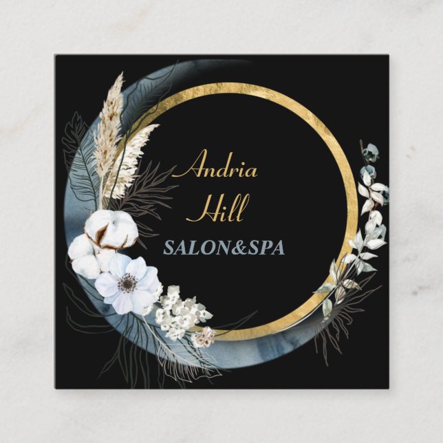 Cartão De Visita Quadrado salão e spa de flores elegantes modernas com códig (Frente)