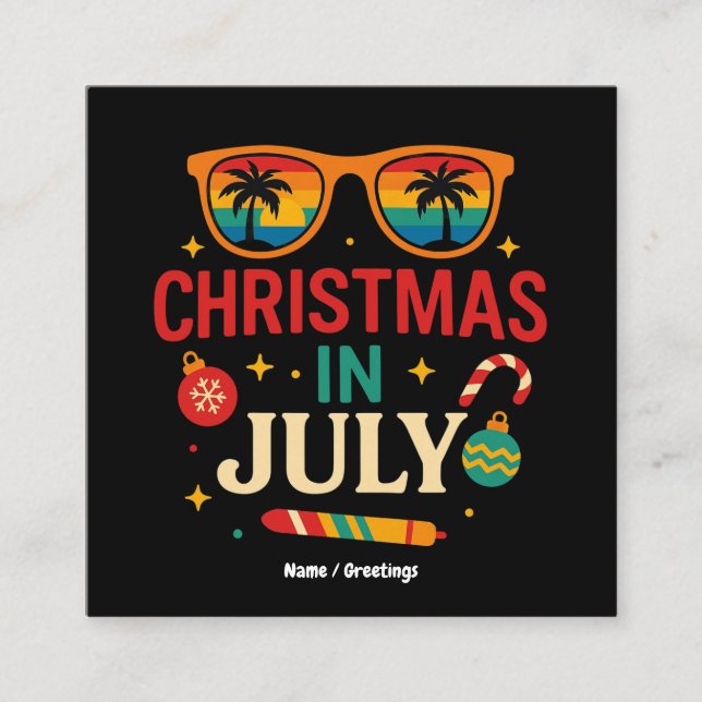 Cartão De Visita Quadrado Santa Claus Sunglass Natal de praia em julho (Frente)