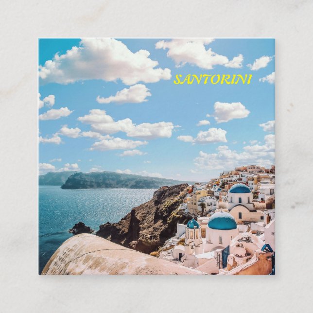 Cartão De Visita Quadrado Santorini, Grécia Beach House (Frente)