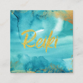 Cartão De Visita Quadrado *~* Saúde Dourada Floral Aqua Reiki Energy