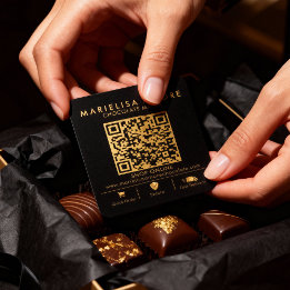 Cartão De Visita Quadrado Scan to Order QR Code Black Gold Chocolate Maker