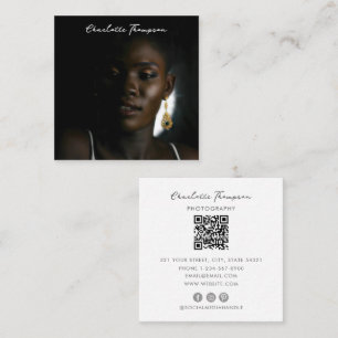 Cartão De Visita Quadrado Script de Código QR de Fotografia Profissional