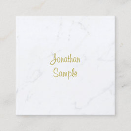 Cartão De Visita Quadrado Script Dourado de Mármaco Branco Elegante Simples