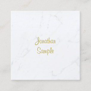 Cartão De Visita Quadrado Script Dourado de Mármaco Branco Elegante Simples 