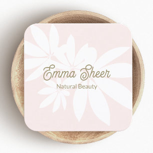 Cartão De Visita Quadrado Script Dourado de Ramificação de Folhas Rosa Blush