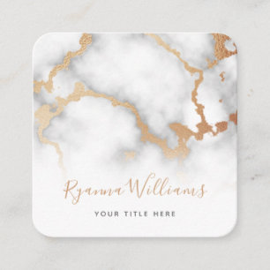 Cartão De Visita Quadrado Script Elegante de Caligrafia de Marble Dourado