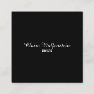 Cartão De Visita Quadrado Script Elegante Simples Preto e Branco