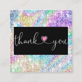 Cartão De Visita Quadrado script holográfico coração obrigado você para seu 