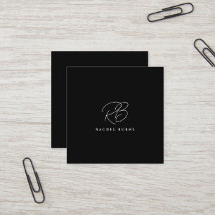 Cartão De Visita Quadrado Script moderno preto e branco legante