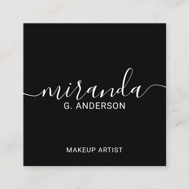 Cartão De Visita Quadrado Script Moderno Profissional Preto (Frente)