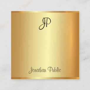 Cartão De Visita Quadrado Script Monograma Dourado e Moderno manuscrito