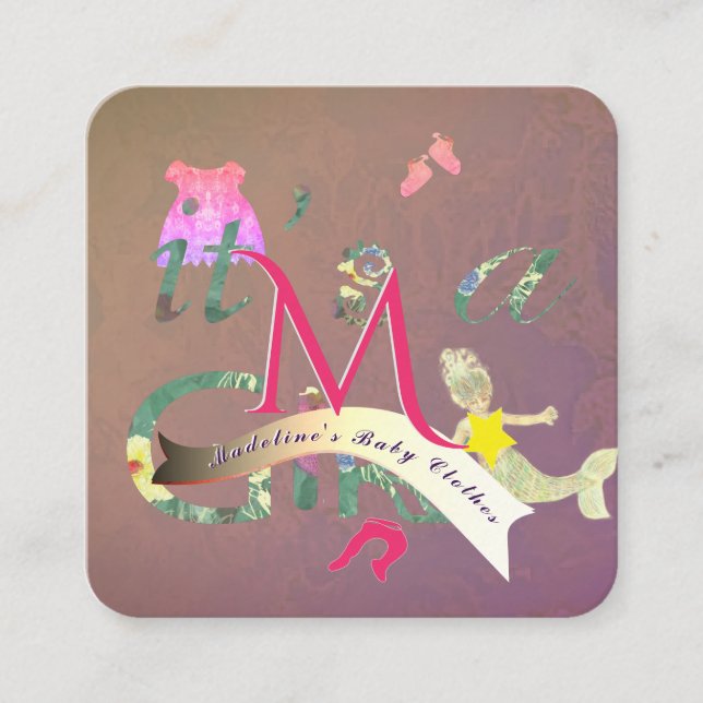 Cartão De Visita Quadrado Seamstress Baby Clothes Business Maroon (Frente)