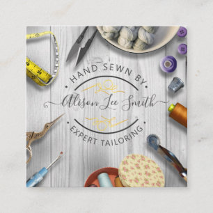 Cartão De Visita Quadrado Seamstress ou recepção de mãos costurando negó