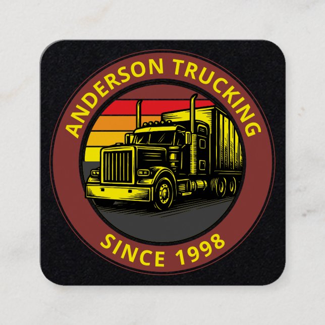 Cartão De Visita Quadrado Semi Truck Trucking Retro Sunset Template (Frente)