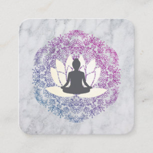Cartão De Visita Quadrado Sentado Lotus Mandala e Marble