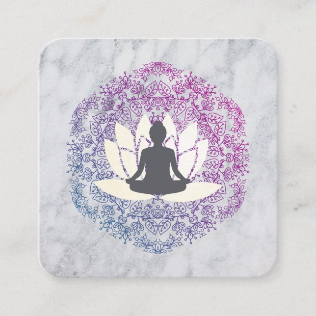 Cartão De Visita Quadrado Sentado Lotus Mandala e Marble (Frente)