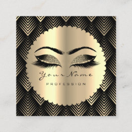 Cartão De Visita Quadrado Sepia Dourada Glitter Makeup Artist Lashes SPA