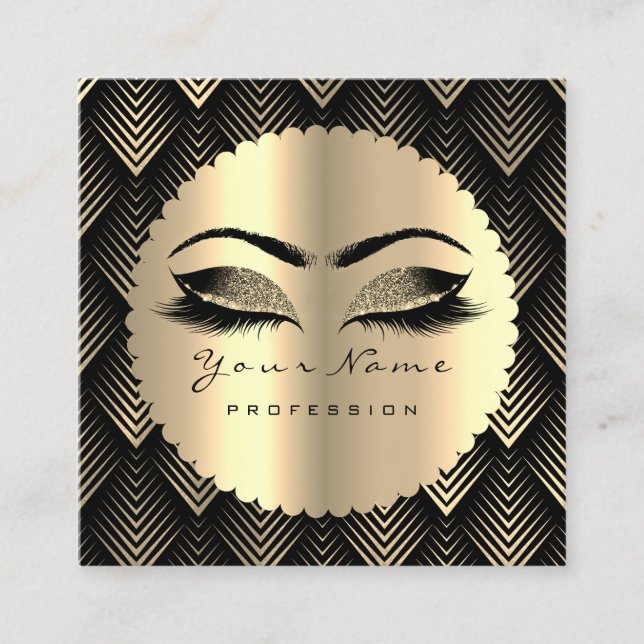 Cartão De Visita Quadrado Sepia Dourada Glitter Makeup Artist Lashes SPA (Frente)