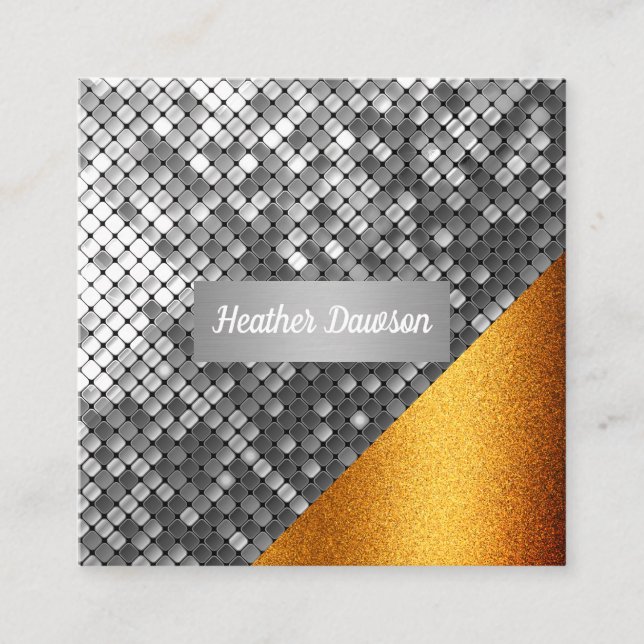 Cartão De Visita Quadrado Sequin e Glitter (Frente)