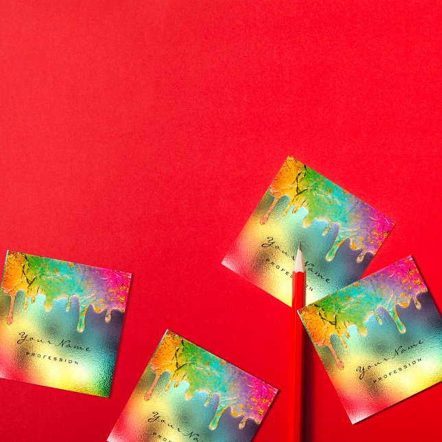 Cartão De Visita Quadrado Sereia holográfica de ativação de unhas profission (Criador carregado)