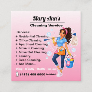 Cartão De Visita Quadrado Serviço de Limpeza Casa Pink Maid