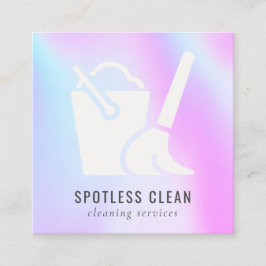 Cartão De Visita Quadrado Serviço de Limpeza de Broom de Balde Holográfico