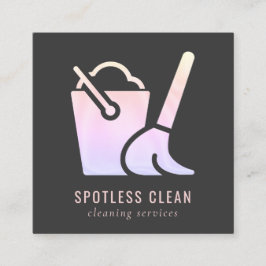 Cartão De Visita Quadrado Serviço de Limpeza de Broom de Balde Holográfico