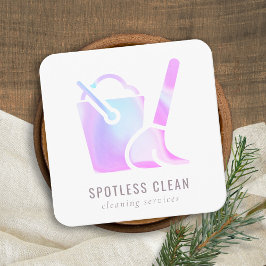 Cartão De Visita Quadrado Serviço de Limpeza de Broom de Balde Holográfico