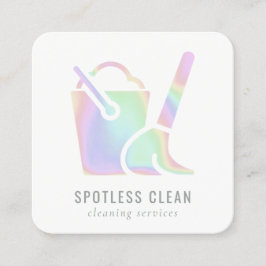 Cartão De Visita Quadrado Serviço de Limpeza de Broom de Balde Holográfico